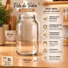 Pote De Vidro Pote De Conserva de 3 Litro com tampa, pote pratico para alimentos bolachas, pote novo