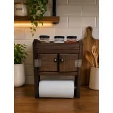 Porta Condimento e Porta Tempero Armario com Porta Papel incluido Com Potes de Vidro Com 3 Potes de Vidro para Tempero