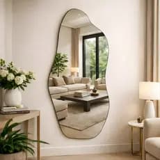 Espelho Mirano Orgânico Madrid 100x40cm Lapidado Grande Moderno Banheiro Lavabo Quarto Parede Luxo