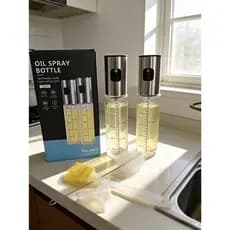 Kit 2 Frascos Spray 100ml Óleo Vinagre Vidro Inox 304 Funil Pincel Silicone Escova Cozinh