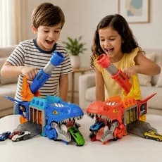 Caminhão Dinossauro T-Rex Multifuncional – 6 Carrinhos + 6 Bolas, Diversão com Lançamento