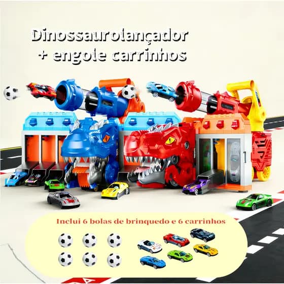 Caminhão Dinossauro T-Rex Engolidor de Carrinhos – Brinquedo Multifuncional com Lançador