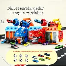 Caminhão Dinossauro T-Rex Engolidor de Carrinhos – Brinquedo Multifuncional com Lançador