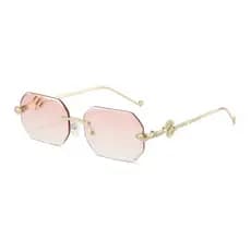 Óculos de Sol Poligonais Sem Armação para Mulheres e Homens, Lentes Gradientes, Proteção UV400, Armação Dourada, Estilo