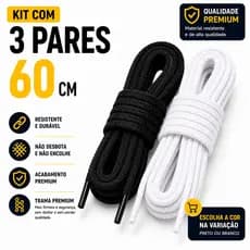 Kit 3 Pares Cadarço Infantil Chato 60cm Poliéster 9mm Tênis Reposiçao