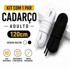 Cadarço Chato 120cm 1 Par Poliéster 8mm Para Tênis Reposição Branco Preto
