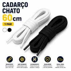 Cadarço Infantil 60cm 1 Par Achatado Resistente Não Desbota Tênis Branco/Preto