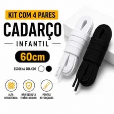 Kit 4 Pares Cadarço Infantil 60cm Chato Poliéster Resistente Tênis Escolar