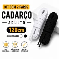 Kit 2 Pares Cadarço Achatado 120cm Adulto Poliéster 9mm Para Tênis Branco Preto