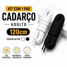 Cadarço Adulto Achatado 120cm 1 Par Poliéster 8mm Para Tênis Branco Preto Reposição