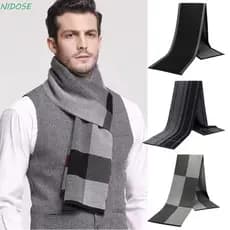 Cachecol Xadrez Masculino NIDOSE , Imitação De Caxemira , Longo Listrado Grosso , Xale Quente De Inverno Macio À Prova D