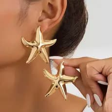 Brincos Boêmios Grandes em Forma de Estrela-do-Mar, Brincos Pendentes de Metal com Detalhes Dourados, Joias Exageradas p