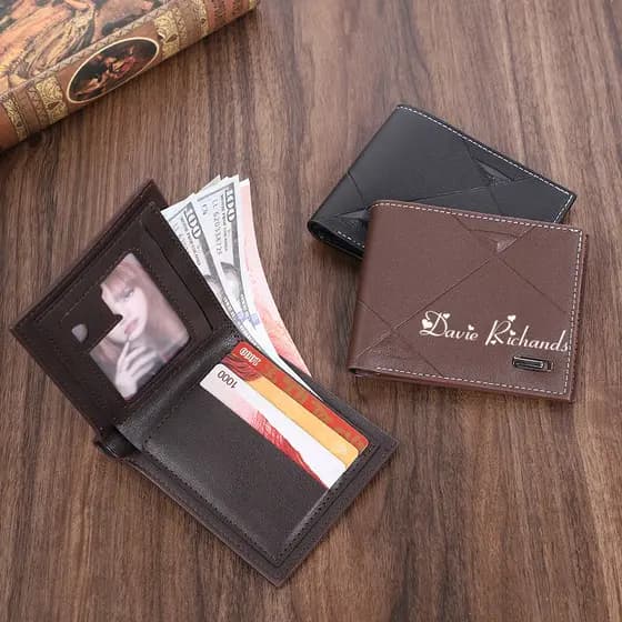 Carteira Com Nome Personalizado Para Homens , Bifold De Couro PU Vários Compartimentos Cartões , Casual , Fina , Horizon