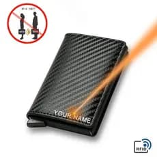 Carteira Porta-Cartão De Crédito Antifurto Com Nome Personalizado RFID Para Homens Capa Universal Couro PU Masculina Mág