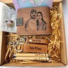 Conjunto De Carteira Masculina Com Foto Personalizada , Nome Personalizado , Chaveiros De Couro Genuíno E Caneta De Bamb
