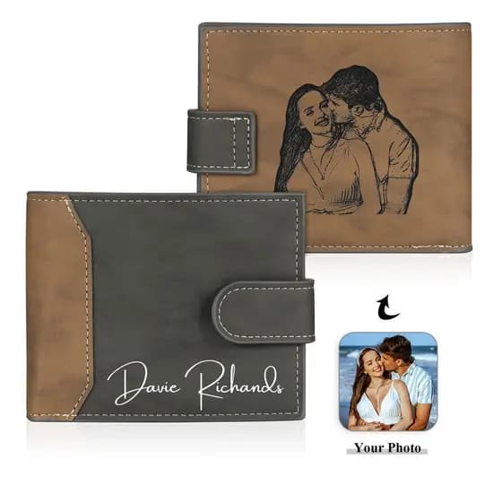 Carteira Masculina Com Imagem Personalizada , Dupla De Couro PU Foto Para Homens , Vários Slots Multifuncional , Present