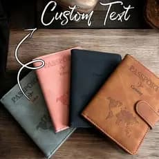 Capas Para Passaporte Com Nome Personalizado RFID , Mulheres , Homens , Couro PU , Porta-, Clipes De Bilhete De Voo