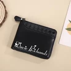 Carteira Masculina Com Zíper , Nome Personalizado , Luxo , Couro PU , Vários Espaços Para Cartões , Gravação A Laser , H