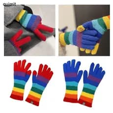 QUIM Luvas De Tela Tocável De Malha Inverno Dedo Inteiro Elásticas Quentes Dois Dedos Para Meninas Adolescentes
