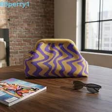 PERRY1 Bolsa De Moedas De Malha , Clutch De Crochê Vintage De Grande Capacidade Noite Com Padrão Ondulado