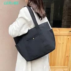 Bolsa De Compras CERUBE , Sacola De Lona Estilo Coreano De Cor Sólida , Ombro De Tecido Com Zíper De Grande Capacidade