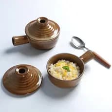 Tigela de arroz assada Forno de micro-ondas Tigela de cerâmica retrô criativa com tampa Grés Panela doméstica Arroz Tige