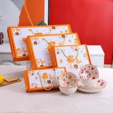 Conjunto de talheres de cerâmica chinesa, tigela de cerâmica, tigela de alimentação doméstica, lembrança, presente criat