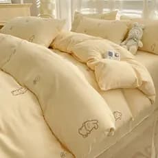 Simples ins cama de algodão lavado conjunto de quatro peças cor sólida cama de algodão colcha capa dormitório cama único