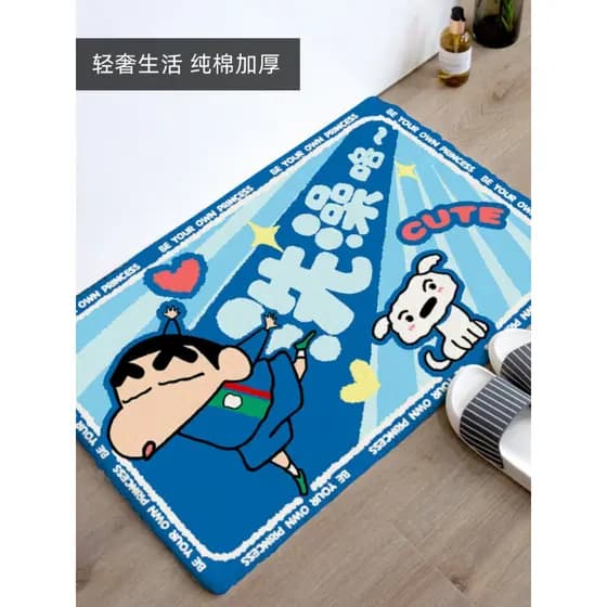 Imitação de caxemira bonito banheiro porta do banheiro absorver água antiderrapante lápis Shin-Chan tapete de chão domés