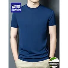 Lomon masculino fino meia manga High-End seda amoreira manga curta verão All-Match cor sólida malhas em torno do pescoço