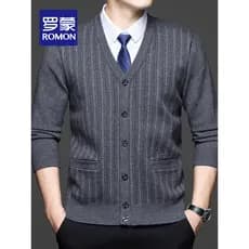 Cardigã de lã masculino Lomon suéter grosso de inverno com decote em v de meia-idade idoso pai Top solto quente