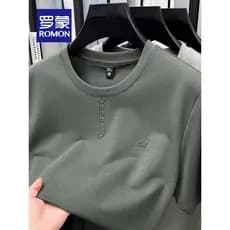 Lomon masculino verão mercerizado algodão em torno do pescoço de manga curta camiseta estilo dinheiro antigo Casual resp