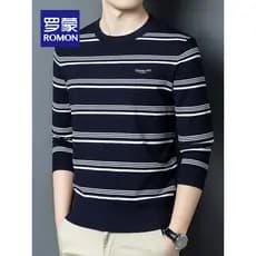 Lomon masculino primavera outono 2026 novo estilo de meia-idade camisa de fundo de malha contraste cor etiqueta no peito
