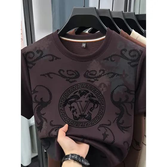 Verão novo estilo Casual camiseta de manga curta moda All-Match homens de meia-idade em torno do pescoço de manga curta