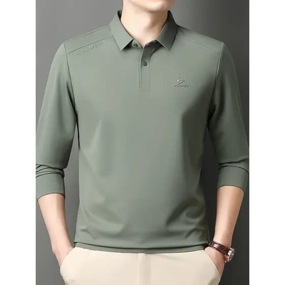 2026 primavera novo estilo camisa polo masculina de manga comprida High-End negócios Casual solto camisa de fundo camise