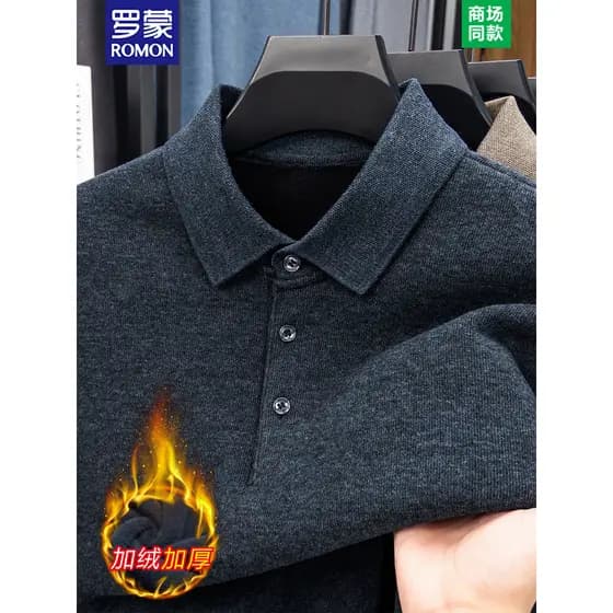 Suéter masculino Lomon novo estilo forro de lã engrossado lapela quente camisa polo inverno manga comprida malha Bottomi