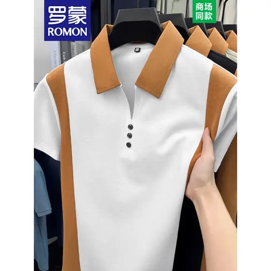 Camisa POLO masculina de lapela de manga curta Lomon verão novo estilo contraste cor sensação legal negócios Casual resp