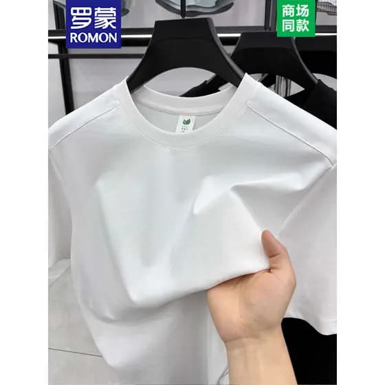 Romon Design Sense Lyocell Tencel Cool Masculino Manga Curta Verão Novo Estilo Gola Redonda Meia Manga Cor Sólida Casual
