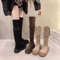 Botas longas de sola grossa dobradas de duas peças femininas 2026 primavera outono novo estilo salto grosso sobre o joel