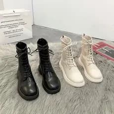 Botas finas na moda legal estilo britânico tubo curto novo estilo mais magro olhar sola grossa aumentada rua tiro All-Ma