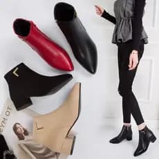 2026 inverno novo estilo apontou Toe botas nuas salto grosso fogão Martin botas femininas forro de lã de cano baixo todo