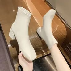 2025 outono inverno novo estilo salto grosso mais magro olhar All-Match influenciador botas curtas femininas de salto mé