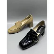 Couro envernizado dedo do pé quadrado sapatos de salto grosso feminino 2026 novo estilo primavera outono salto médio est