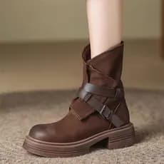 2026 novo estilo outono inverno All-Match couro macio zíper lateral de sola grossa Martin botas femininas nicho de salto