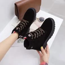 Botas curtas de couro macio feminino forro de lã Martin botas estilo britânico outono inverno All-Match sapatos de algod