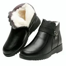 Inverno Real couro macio mãe sapatos de algodão feminino velo-velo quente botas curtas plana sola macia botas de couro f