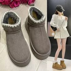 Botas de neve de sola grossa feminina 2026 novo estilo inverno forro de lã grosso rendas moda botas curtas nordeste sapa