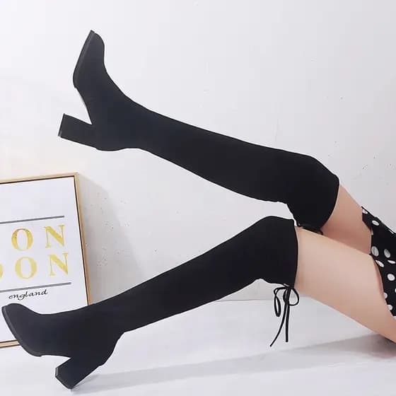 Botas elásticas botas longas acima do joelho outono inverno salto alto estudantes do sexo feminino versão coreana All-Ma