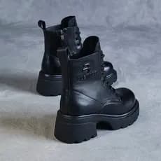 2026 Primavera Outono Inverno Novo Estilo Real Couro Macio Salto Grosso Sola Grossa Antiderrapante Lace-up Estilo Britân