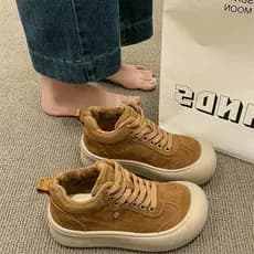 Sapatos de cano alto de lã 2026 inverno novo estilo de sola grossa tênis esportivos casuais leves sapatos de treinamento